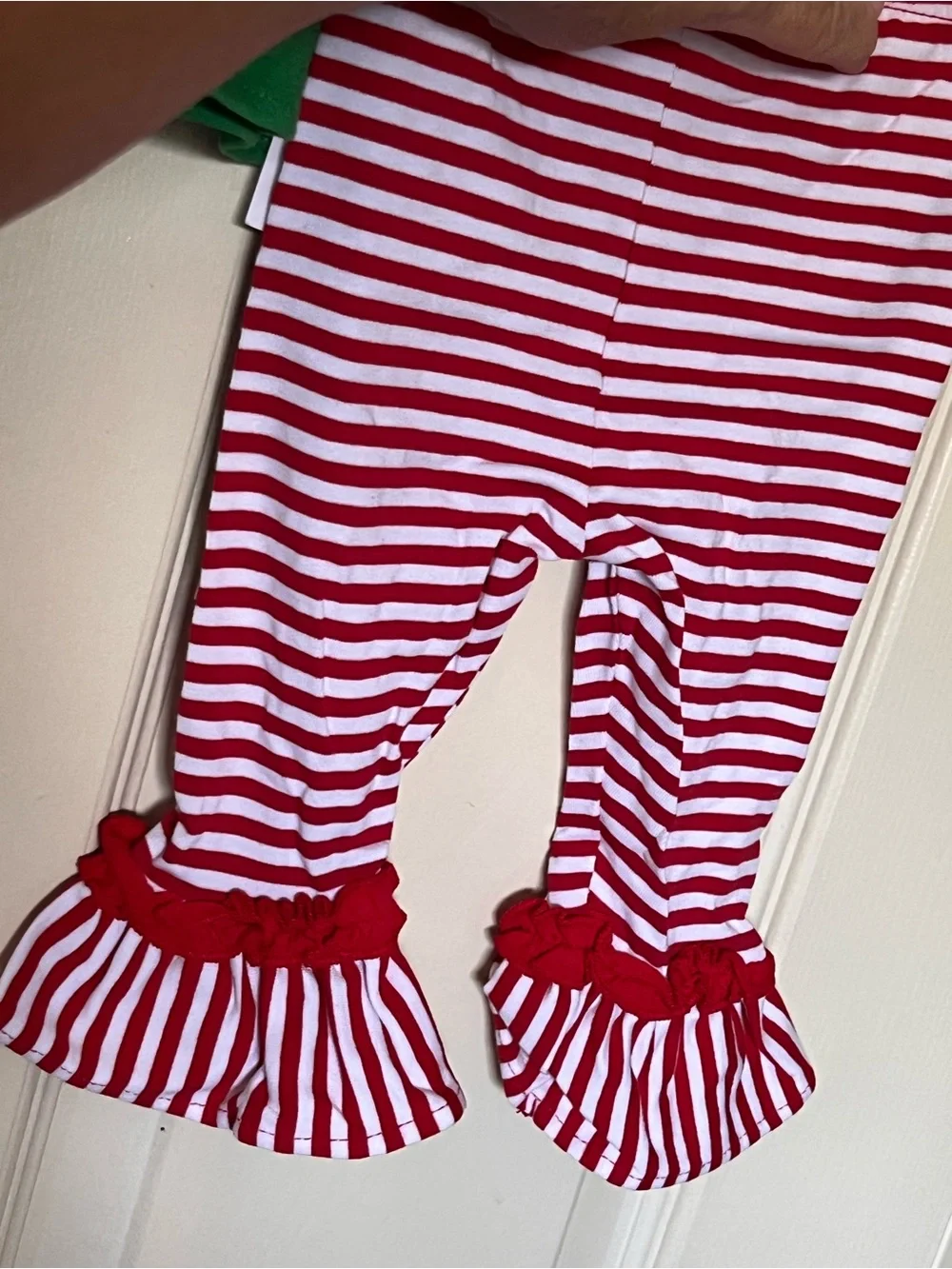 NWT Rare Editions 3-6 M Green Santa Peplum Top with Red Striped Flare Pants